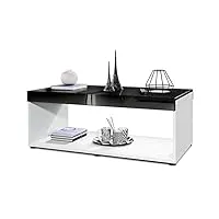 vladon table de salon pure, table basse rectangulaire, blanc mat/noir haute brillance (104 x 40,5 x 58 cm)