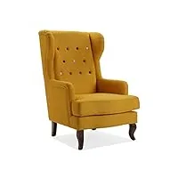 versa botones fauteuil chesterfield pour salon, chambre ou salle à manger, canapé confortable et différent, avec accoudoirs, dimensions (h x l x l) 103 x 62 x 68 cm, coton et bois, couleur: jaune