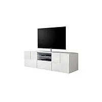tousmesmeubles meuble tv 2 portes 1 tiroir laqué blanc brillant led's - ticato - l 181 x l 43 x h 57 cm - neuf