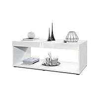 vladon table de salon pure, table basse rectangulaire, blanc mat/blanc haute brillance (104 x 40,5 x 58 cm)