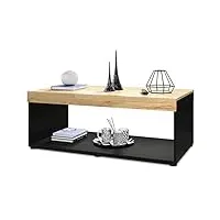 vladon table de salon pure, table basse rectangulaire, noir mat/chêne nature (104 x 40,5 x 58 cm)