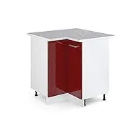 vicco meuble d'angle r-line, rouge bordeaux haute brillance/blanc, 75.6 cm avec plan de travail