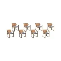 lot 8 chaises de jardin ou terrasse en bois d'acacia résistant avec coussins bleus matières durables confort d'assise optimal