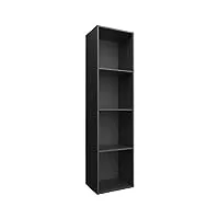 vidaxl bibliothèque meuble tv armoire basse meuble de rangement avec 4 compartiments stockage etagère à livres salon noir aggloméré