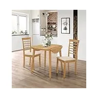 hallowood leb-rtab920 ledbury petite table de salle à manger ronde et 2 chaises en bois d'hévéa finition chêne clair