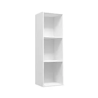 vidaxl bibliothèque meuble tv armoire basse meuble de rangement avec 3 compartiments stockage etagère à livres salon maison blanc aggloméré