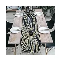 lartum chemin de table,luxe vintage art or noir drapeau de table moderne nordique tissu imprimé minimaliste table basse rectangle drapeau de table cirée pour décoration d@36cm x 260cm