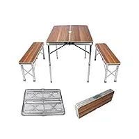 wiltec table pliante valise alumium deux bancs 90x66x70 cm finition bois table de camping fête barbecue