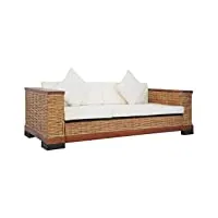 vidaxl canapé à 3 places avec coussins sofa de salon canapé de bureau sofa de salle de séjour chambre à coucher maison intérieur marron rotin naturel