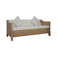 vidaxl canapé à 3 places avec coussins sofa de salon canapé de bureau sofa de salle de séjour chambre à coucher maison intérieur rotin naturel