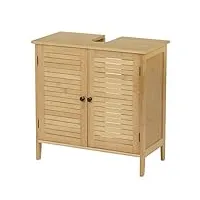 eugad 0017wy meuble sous lavabo salle de bain en bambou,armoire de toilette meuble de rangement pour salle de bain avec 2 portes 60x30x60cm