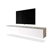 selsey kane - meuble tv à suspendre/banc tv (béton/blanc brillant, 180 cm, sans led)