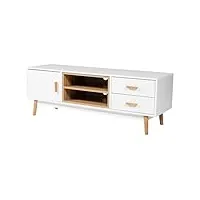 happy garden meuble tv ross blanc. meuble bas style scandinave pour télévision et console de jeux. meuble avec armoires, tiroirs et étagères.