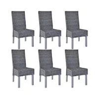 tidyard lot de 6 chaises de salle à manger en rotin kubu et bois de manguier fabrication à la main style moderne gris 46 x 61 x 93 cm