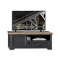 stella trading bas jasmin aspect chêne artisan graphite – meuble tv avec tiroir et beaucoup d'espace de rangement pour votre salon dans un style maison de campagne, 143 x 54 x 51 cm