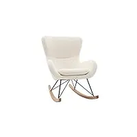 miliboo rocking chair scandinave en tissu effet peau de mouton blanc, métal noir et bois clair eskua