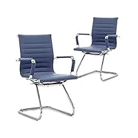 wahson chaise de bureau reunion, chaises réception cuir fauteuil de bureau ergonomique avec accoudoirs chromés, chaise visiteur lot de 2 bleu marine