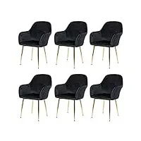 6x chaise de salle à manger hwc-f18, chaise de cuisine, design rétro - velours noir, pieds dorés
