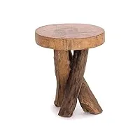 design delights tabouret en bois de teck robuste 40 | 41 x 34 cm (h x Ø), bois vieilli | table d'appoint rustique, tabouret à trois pieds, table en bois