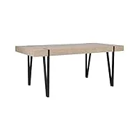 table de salle à manger 180 x 90 cm plateau de couleur bois foncé en mdf et pieds noirs en métal de style industriel, moderne et minimaliste beliani