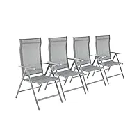 songmics lot de 4 chaises de jardin pliables, sièges d'extérieur, cadre en aluminium robuste, dossier réglable sur 8 positions, charge 120 kg, gris gcb30gy