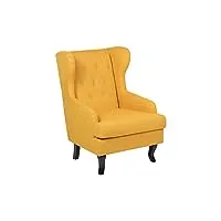 fauteuil bergère en tissu jaune style rétro assise rembourrée pieds en bois alta