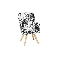 fauteuil en tissu motif peau de vache noir et blanc pour chambre ou salon bjarn