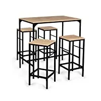 idmarket - ensemble table haute de bar detroit 100 cm et 4 tabourets bois et métal noir design industriel