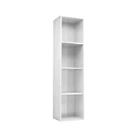 vidaxl bibliothèque meuble tv armoire basse meuble de rangement avec 4 compartiments stockage etagère à livres salon blanc brillant aggloméré
