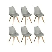 eggree chaises salle à manger scandinaves sgs tested lot de 6 chaises de cuisine, moderne rembourrée chaise de salle de bureau, pieds en bois de hêtre massif, grise