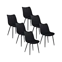 woltu 6x chaise de salle à manger chaise design moderne assise en velours bien rembourrée cadre en métal,noir bh142sz-6