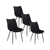 woltu 4x chaise de salle à manger chaise de cuisine assise rembourrée en velours épais pieds en métal,noir bh142sz-4