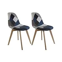 altobuy damas - lot de 2 chaises patchwork bleu et gris