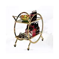 chariot de service desserte 2 niveaux mobile roue en caoutchouc acier inoxydable avec garde-corps cuisine, charge 30 kg, 4 couleurs (color : gold)