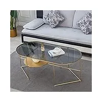 table de canapé table d'appoint bout de canapé table basse salon ovale moderne avec dessus en verre trempé et meubles de table de salon en métal, cadre doré