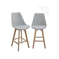 kayelles lot de 2 chaises de bar scandinaves avec coussin - tabouret de bar bois tika (gris)