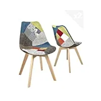 kayelles lot de 2 chaises patchwork tissu rembourrées style scandinave pieds bois lao