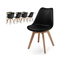 miadomodo® chaises de salle à manger scandinaves - set de 2, 4, 6, 8, assise rembourré, pieds en bois hêtre, rétro, couleurs au choix-chaise pour salon, chambre, cuisine, bureau (8 pièces, noir)