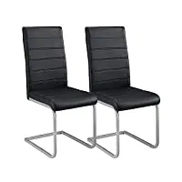 juskys chaise cantilever vegas (lot de 2) - chaise de salle à manger avec structure en métal et revêtement en similicuir - chaise de cuisine au style contemporain (noir)