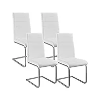 juskys chaise cantilever vegas (lot de 4) - chaise de salle à manger avec structure en métal et revêtement en similicuir - chaise de cuisine au style contemporain (blanc)