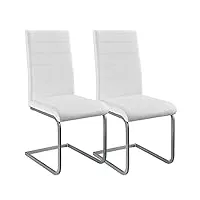 juskys chaise cantilever vegas (lot de 2) - chaise de salle à manger avec structure en métal et revêtement en similicuir - chaise de cuisine au style contemporain (blanc)