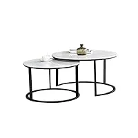 modernes ensemble de 2 tables basses gigognes table d'appoint de côté bout de canapé salon grande table 70cm petite table 55cm, plateau en marbre