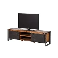 meuble tv 180 cm style industriel en bois massif et métal, 2 portes - design factory vintage - workshop