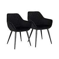 woltu 2 chaises de salon chaises de salle à manger matière en velours et métal,bh153sz-2 noir