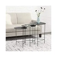 [en.casa] set de 3 tables basses ensemble de 3 tables gigognes table de salon table de rangement desserte métal noir tailles différentes