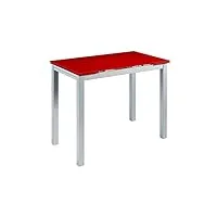 momma home - table de cuisine à rallonge - modèle calcuta - rouge - dimensions 100/140 x 60 x 76 cm - en verre trempé - structure métallique