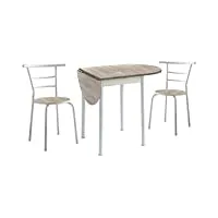 momma home - ensemble table de cuisine À rallonge et 2 sillas - modèle leva - style moderne - finition couleur roble/blanc - matériau mdf/métal - mesures 55/115 x 61 x 74 cm