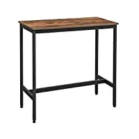 vasagle table de bar, table haute fine, table de cuisine, table de salle à manger, avec cadre en métal, 40 x 100 x 90 cm, montage facile, style industriel, marron rustique et noir lbt10x