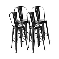 homcom lot de 4 tabourets de bar en métal chaise de bar industriel avec dossier hauteur assise 76,5 cm mét noir