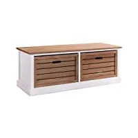 idimex banc de rangement cornelia meuble bas coffre avec 2 caisses, en bois de paulownia blanc et brun style maison de campagne